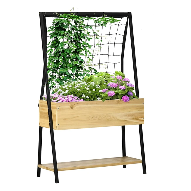 Outsunny Hochbeet mit Rankgitter und Regal Pflanzkbel mit Vlies-Innenfutter 