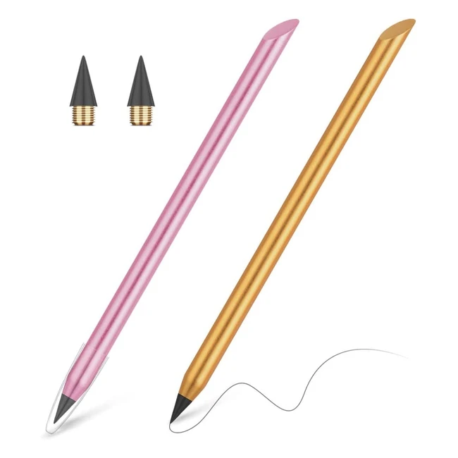 Auauy 2 Pcs Metal Inkless Pencil Set - Graphite Reusable Everlasting Pencil with