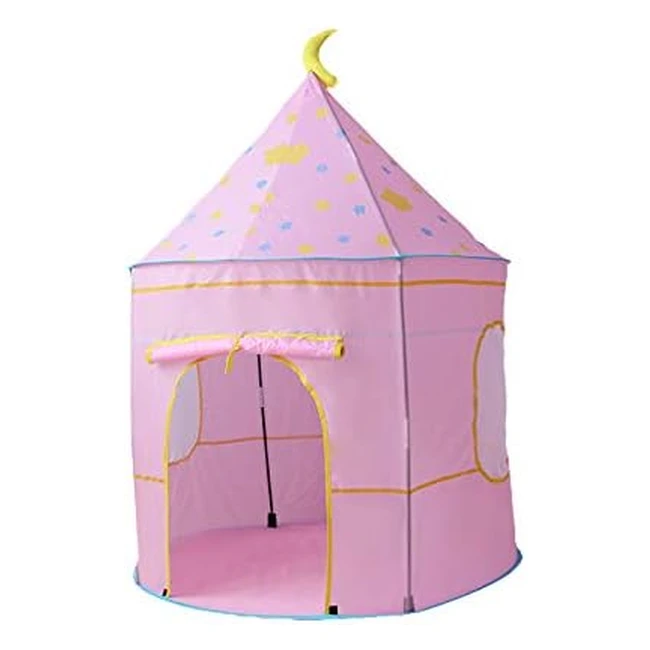 Kids Teepee Play Tent with Floor Mat - Easy Installation, Yurt Style, Moon & Stars Pattern - Indoor/Outdoor Games - Pink