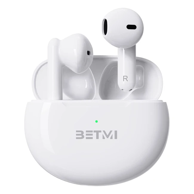 Auricolari wireless Betmi TWS con doppio microfono per lo sport, 40h playtime, impermeabili IPX5, bianco