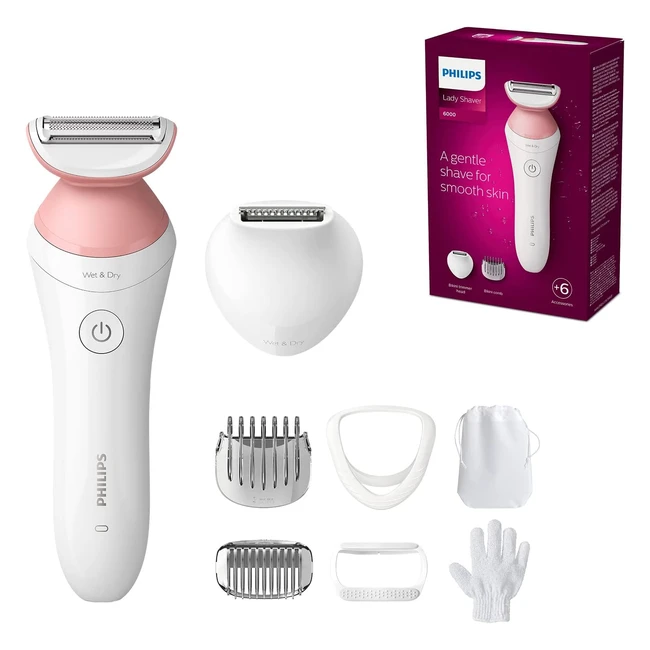 Philips Lady Shaver Series 6000 - Kabelloser Rasierer mit 6 Zubehörteilen für sanfte Rasur und maximale Kontrolle