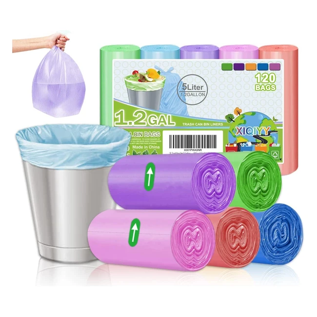 120 Count 5L Colorful Garbage Bags for Bathroom, Kitchen, Bedroom, Office - Leakproof & Durable