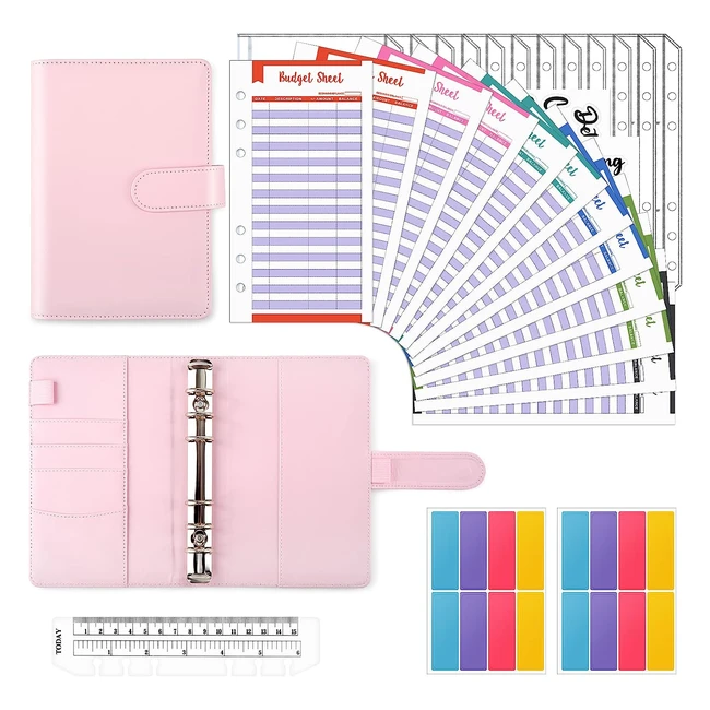 Enveloppes Budget A6 Maomaoyu - 30pcs avec 12 pochettes, 12 feuilles de budget, 1 règle - Rose