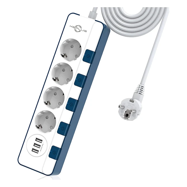 Multiprise électrique 4000W16A Keplug avec parafoudre 500J et 3 ports USB