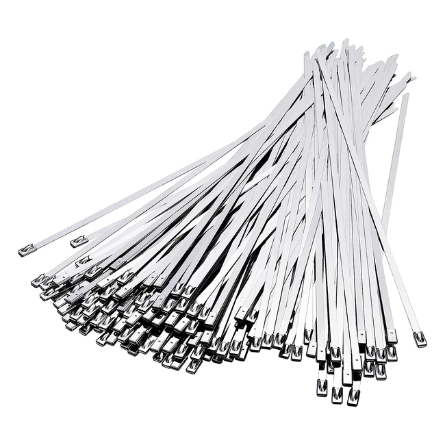 Deecam Stainless Steel Cable Ties - 100 pcs, 304 Metal Zip Ties with Steel Ball Stopper for Cable Binding, Garden Repair