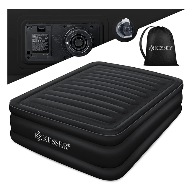 Matelas gonflable autogonflant Kesser avec pompe intégrée - pour camping ou usage domestique - convient pour 2 personnes - noir