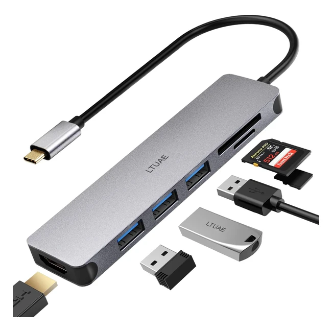 USB C Hub Adapter 4K HDMI 3 USB 3.0 SDTF Card Reader for MacBook Pro/Air & More