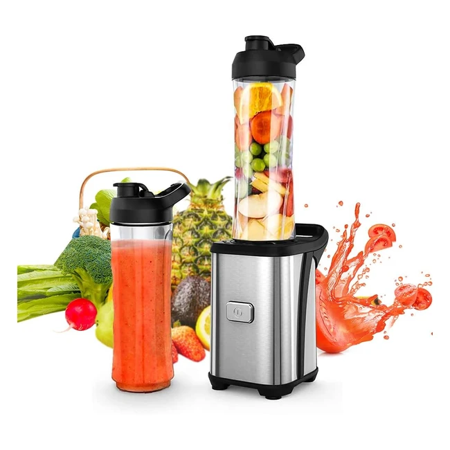 Mini Blender Smoothie 350W avec 2 bouteilles portables 600ml et corps en acier inoxydable - ENFMAY JK206