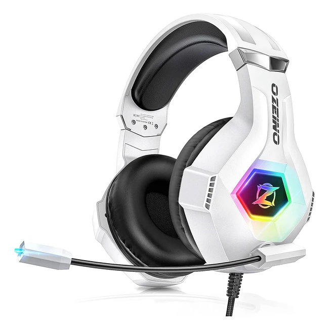 Gaming Headset for PS5 PS4 PC - Surround Sound, RGB Light, Noise-Cancelling Mic - GM6 White