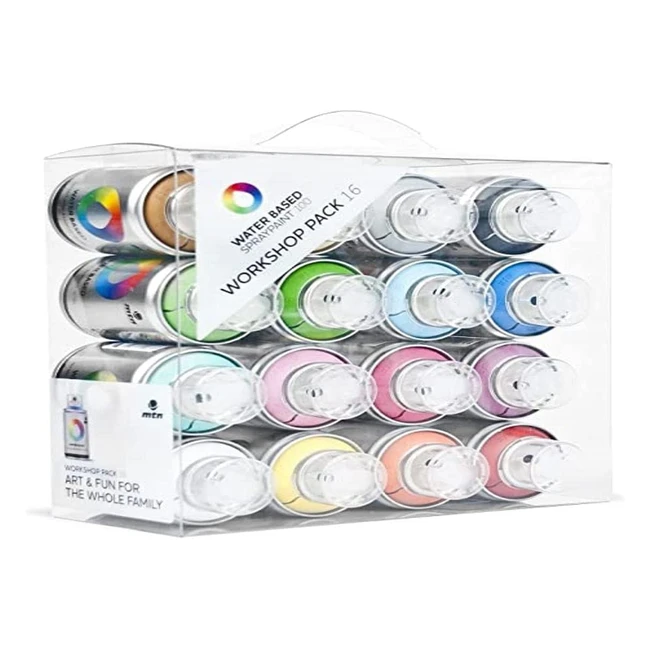 Pack de 16 sprays Montana Colors base agua 100ml - Acabado mate y apto para interior y exterior