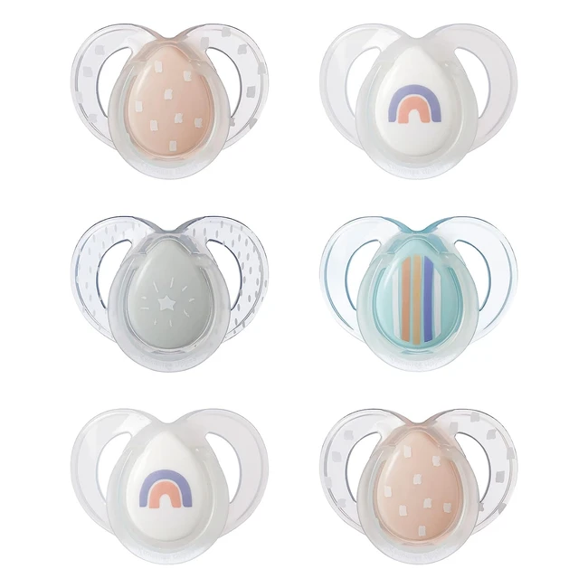 Tommee Tippee Night Time Soothers - Pack of 6 - BPA Free Silicone - Symmetrical Orthodontic Design