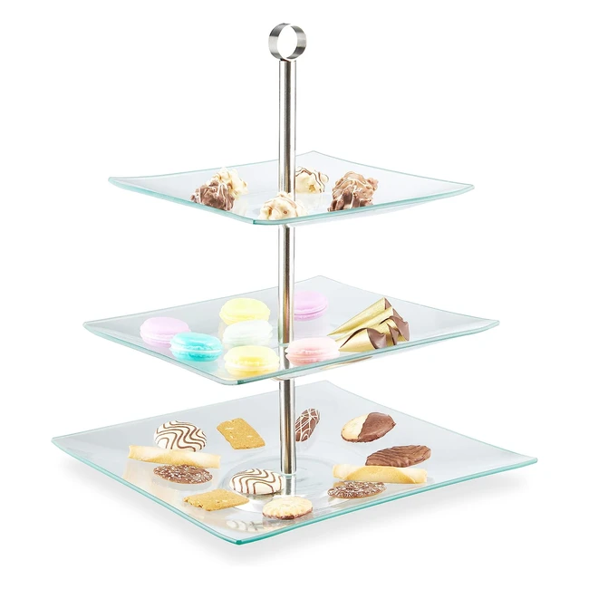 Estante Rectangular de 3 Niveles para Cupcakes, Galletas, Aperitivos y Fruta - Relaxdays
