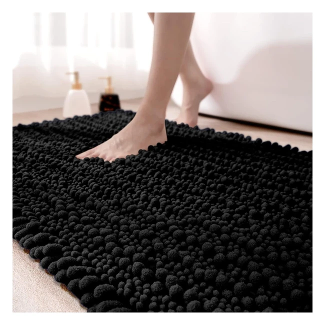 Tapis de bain Dexi 50x80cm, ultra absorbant, poils longs en microfibre, antidérapant, lavable en machine - Noir