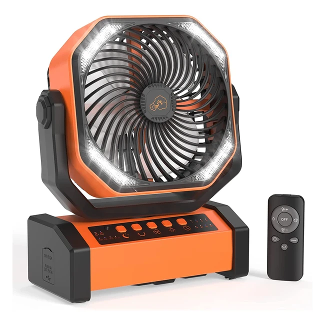 20000mAh Camping Fan with LED Light and Remote - Rechargeable Battery Operated Tent Fan with 4 Speeds, 4 Timers, and Auto Oscillation