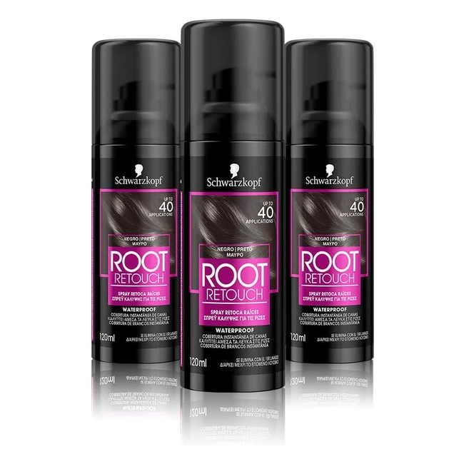 Spray Retocador de Races Schwarzkopf Negro - Pack de 3 - Hasta 40 Aplicaciones
