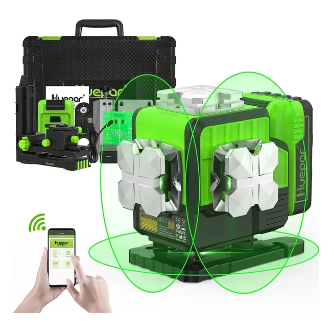 Niveau Laser Autonivelant 3D Huepar 12 Lignes - Bluetooth - Faisceau Vert - IP54