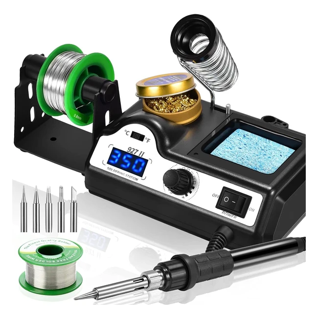 Stazione Saldatura 60W Preciva - Saldatore Elettrico Professionale con Display Digitale LED - Regolazione Temperatura 90°C-480°C - 5 Punte di Ferro
