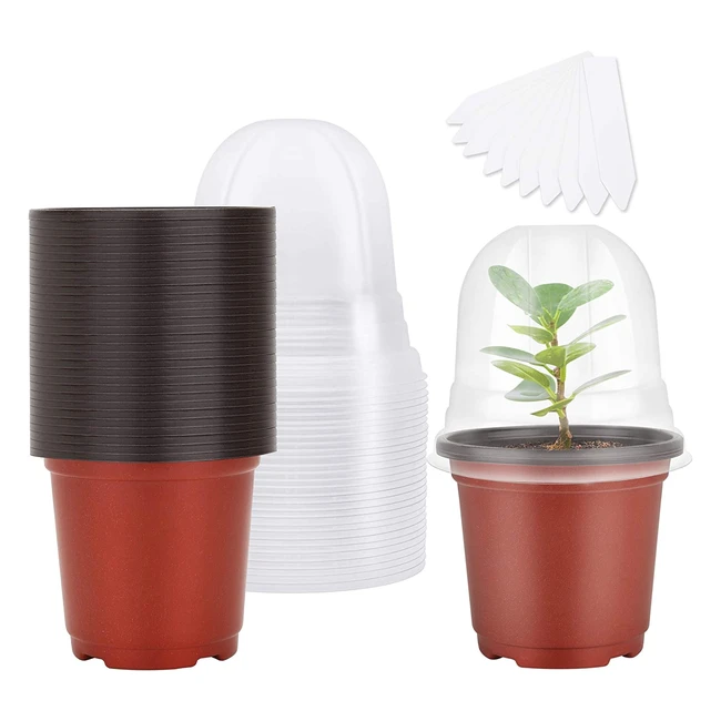 Mixc 30er-Pack Kunststoff-Blumentöpfe mit Feuchtigkeitskuppel und 10 Etiketten - 10cm Pflanzentöpfe für Indoor-Pflanzen
