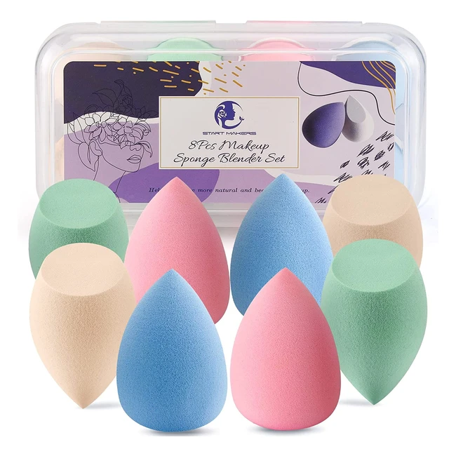 Ensemble de 8 éponges de maquillage Start Makers Beauty Blender, sans latex, pour fonds de teint liquides et poudres