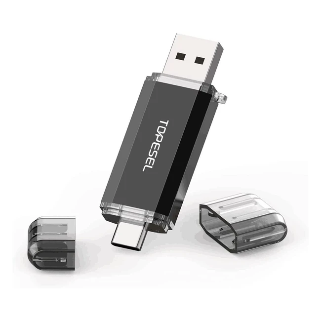 Topesel USB Stick 64GB USB 3.0 & USB C Speicherstick OTG Dual Flash Drive für Tablet PC Android Handy Samsung Huawei Honor Xiaomi - Schwarz