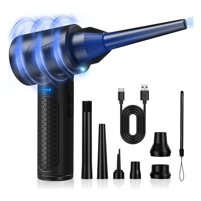 Super Cordless Air Duster with LED Light - 3 Speeds, 6 Nozzles, 7500mAh Battery - Replaces Compressed Air Can