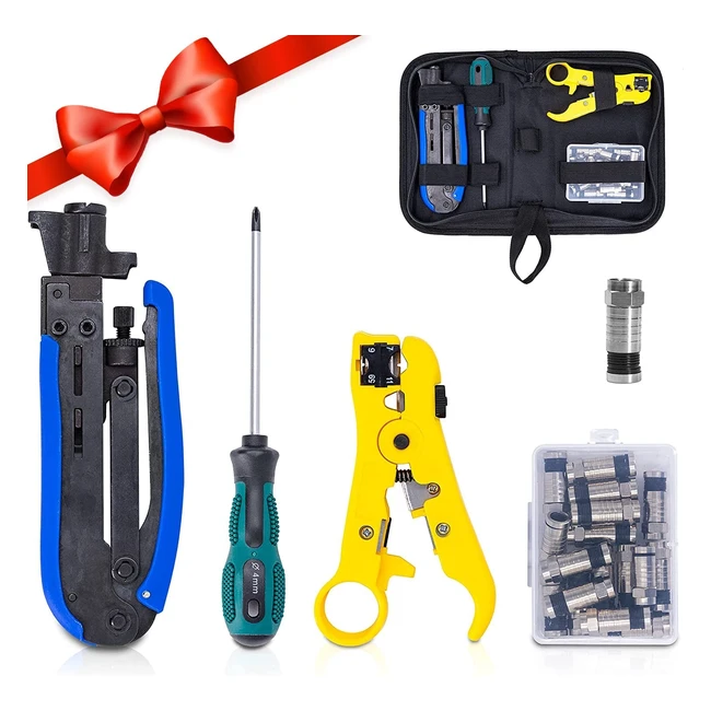 Coaxial Cable Crimper Set - RG6 RG59 RG11 - Adjustable - 20 F Compression Connec