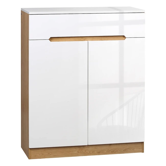 HOMCOM Schuhschrank mit Schublade, verstellbaren Regalen, Kippschutz, Platz für 20 Paar Schuhe, Hochglanz Weiß, 80 x 32 x 100 cm