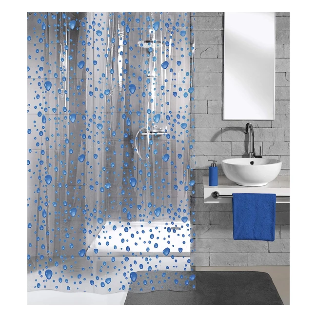 Cortina de ducha Kleine Wolke 180x200 cm con diseño de burbujas azules - 100% PEVA repelente al agua