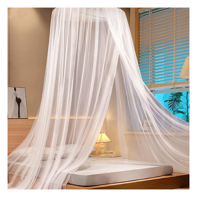 White Mosquito Net Bed Canopy - Breathable Polyester Material with Fine Mesh Des