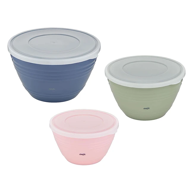 Emsa K325S3 PrepBake Set: 3 Plastikschüsseln (17L, 275L, 415L) mit Deckel, rutschfester Boden und perfekte Stabilität beim Mischen, spülmaschinenfest, pink/grün/blau