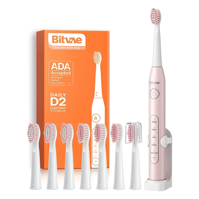 Bitvae D2 Ultrasonic Electric Toothbrush with 8 Brush Heads - 5 Modes Smart Tim