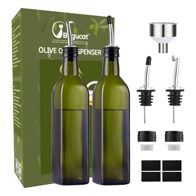 Distributeur d'huile d'olive en verre anti-goutte - Lot de 2 bouteilles 500ml pour cuisine et BBQ
