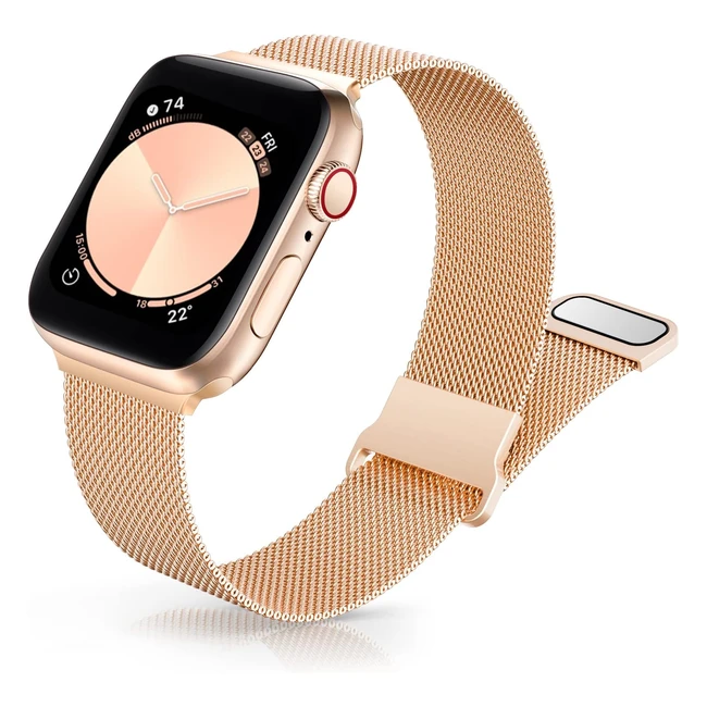 Lovrug Stainless Steel Strap for Apple Watch - Compatible with Series 7, 8, 6, 5, 4, 3, 2, 1 & SE - Magnetic Clasp - Rose Gold