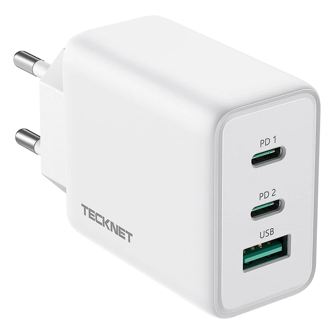 Tecknet 65W USB C Ladegerät mit 3 Ports PD30 QC40, kompatibel mit MacBook, iPhone, iPad, Galaxy, Huawei, Xiaomi, Lenovo
