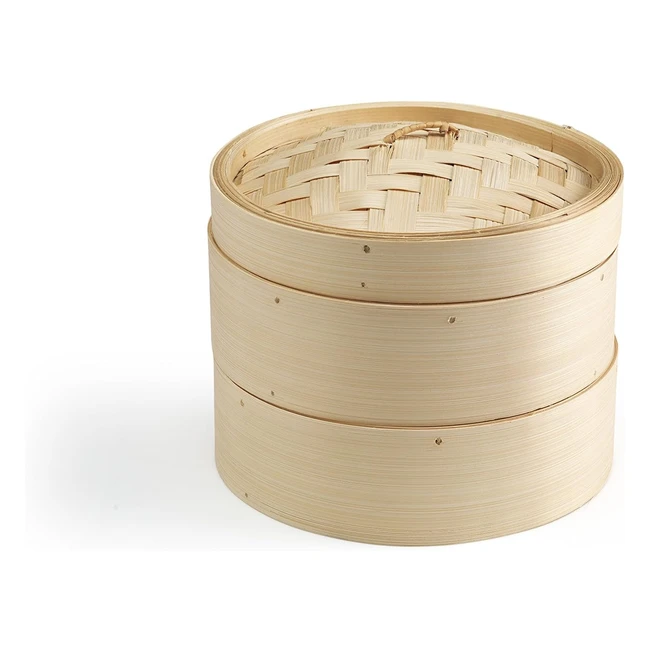 Cuiseur vapeur bambou Ken Hom KH506 - 20cm - Excellence - Panier asiatique avec 2 étages pour dim sum, riz, légumes, poisson et viande