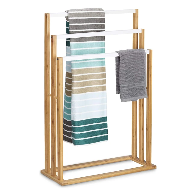 Relaxdays Bamboo Towel Stand - Natural BrownWhite - 3 Rails for Bath and Hand T