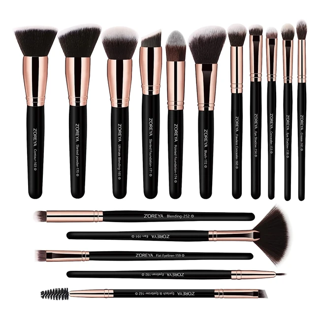 Zoreya Premium Makeup Brush Set - 15 Pcs for Cosmetics, Foundation, Concealers, Powder, Blush, Blending, and Eye Shadows