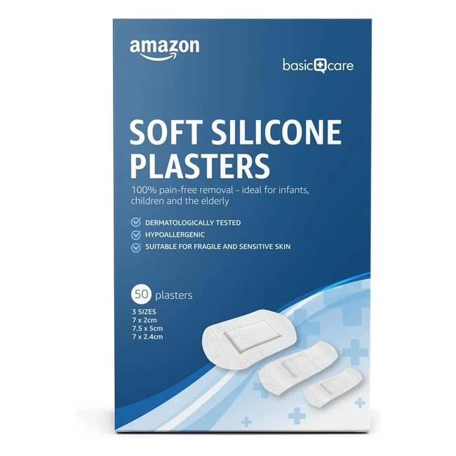 Amazon Basic Care Ultra Sensitive Plasters - Hypoallergenic, Extra Soft, 3 Sizes - 50 Stück