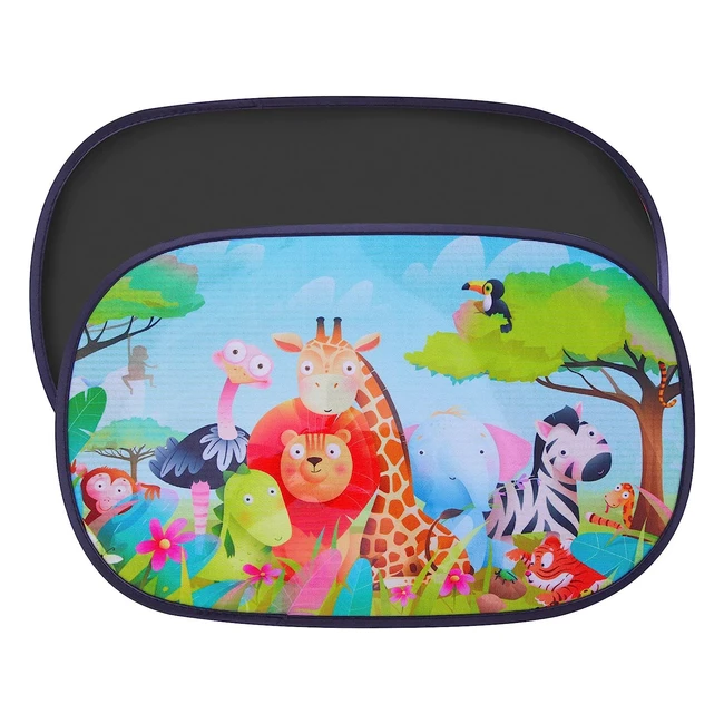 Parasole Auto Bambini Jooleser - Protezione UV con Motivi Animali - Set da 2 pezzi 51x32 cm