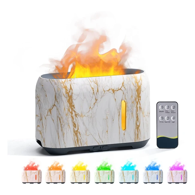 Diffuseur d'huiles essentielles avec effet de flamme réaliste et 7 couleurs LED - Maison, Yoga, Marbre