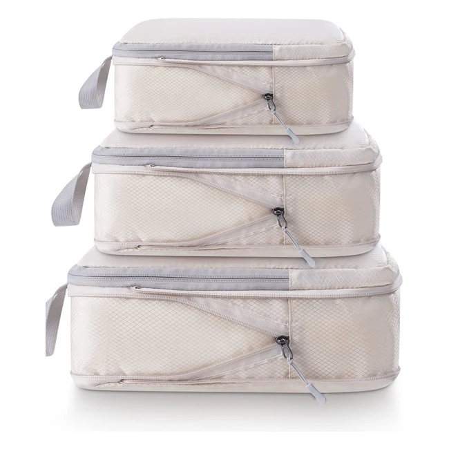 Organizador de viaje Meowoo - Set de 3 bolsas de compresin beige para maleta y