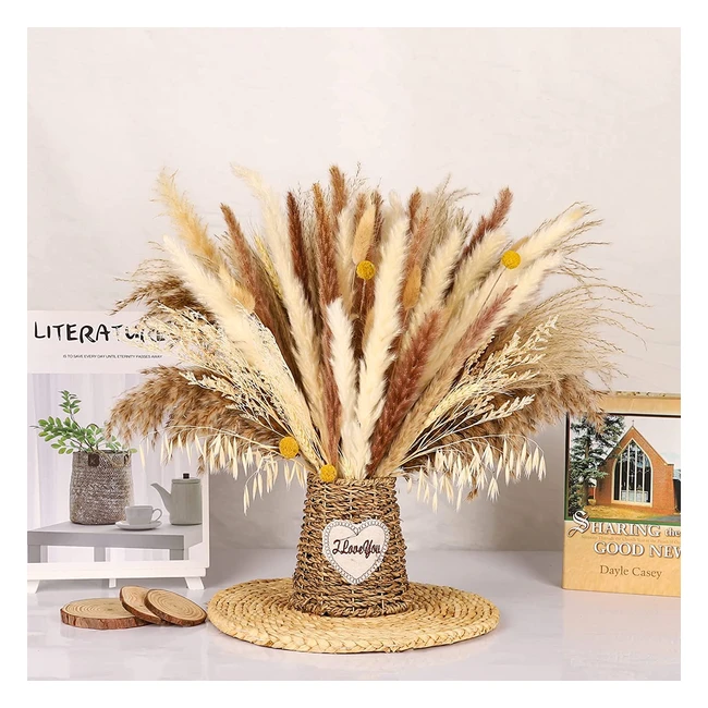 Natural Dried Pampas Grass Bouquet - 135pcs, 45cm, Boho Home Decor
