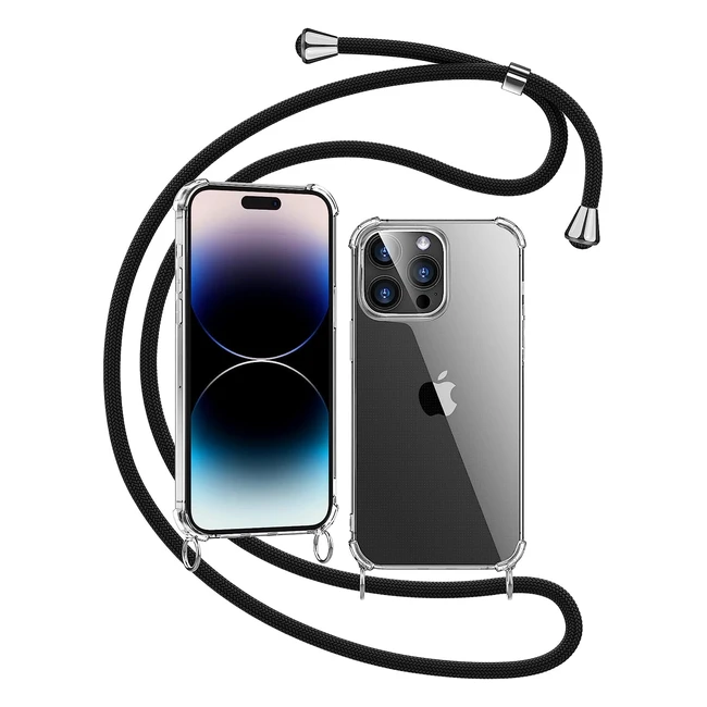 Coque iPhone 14 Pro Max / iPhone 13 Pro Max - Transparent TPU Souple avec Collier Réglable - Protection Complète Antichoc