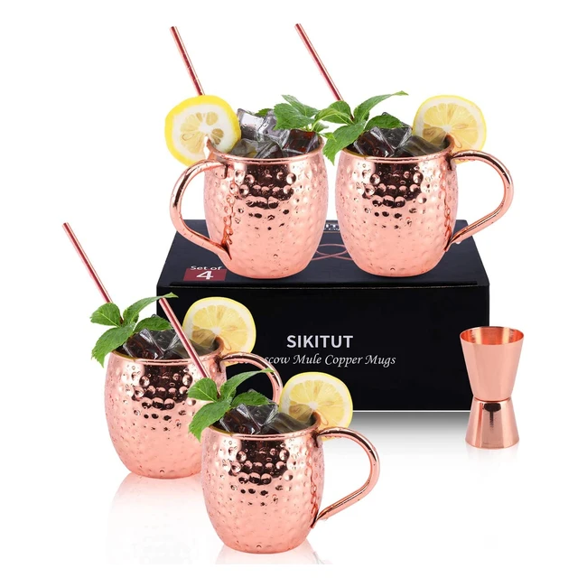 Ensemble de 4 tasses en cuivre Moscow Mule artisanales de 550 ml avec pailles en cuivre et doseur