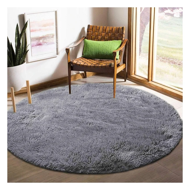Tapis rond moelleux pour chambre et salon - diamètre 160cm - gris
