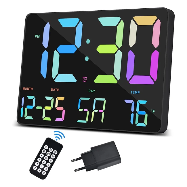 Orologio Digitale da Parete Szelam con Telecomando Wireless - Display da 114 con Data e Temperatura - Adattatore Europeo Incluso - Nero