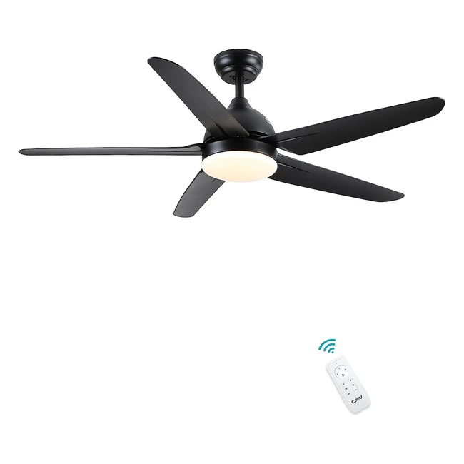 Ventilatore da soffitto con luce LED e telecomando CJOY - 132cm, silenzioso e con 5 pale nere