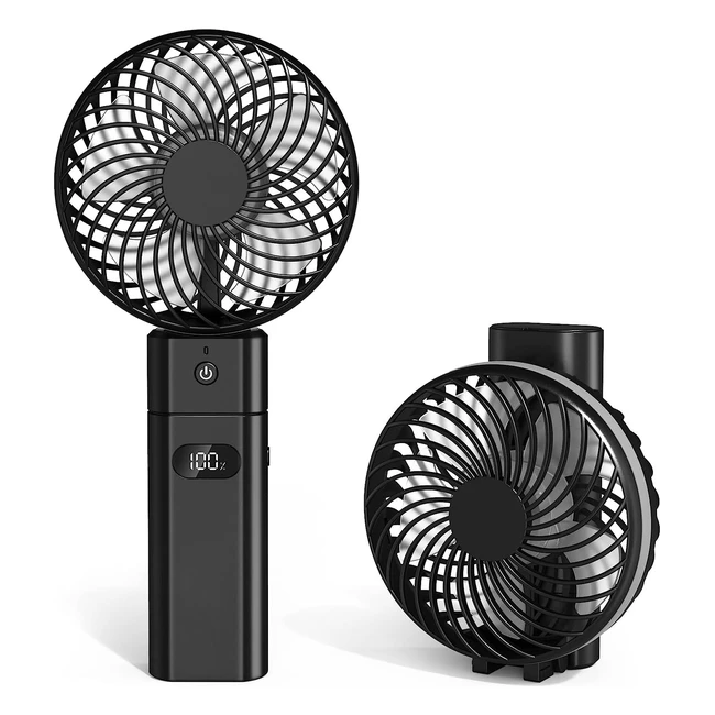 Ventilateur USB Portable JonWall - 5 Vitesses, Batterie 5200mAh, Fonction Banque d'Alimentation - Noir