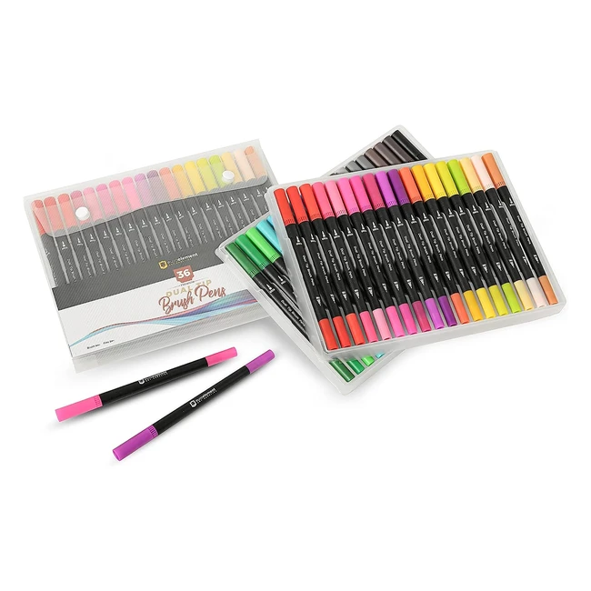 Euroelement Dual Tip Brush Pens Set - 36 Colors for Art Calligraphy Drawing a
