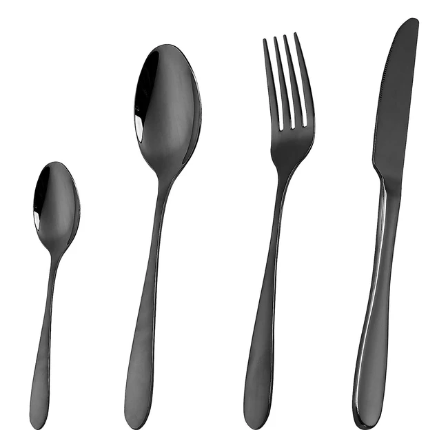 Set posate nere in acciaio inox per 6 persone - 24 pezzi con coltello, forchetta e cucchiaio - Lavabili in lavastoviglie